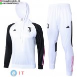 Giacca Felpa Cappuccio Set Completo Juventus 23-24 Bianco Nero Rosa