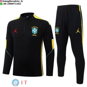 Tuta da Allenamento Bambino Brasile Mezza Cerniera 2026 Nero Giallo