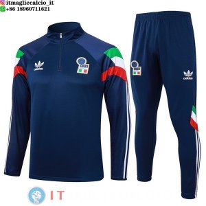 Felpa Da Allenamento Set Completo Italia 2024 Blu I Navy