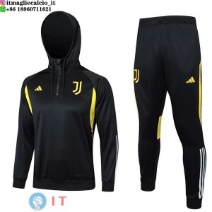 Giacca Felpa Cappuccio Set Completo Juventus 23-24 Nero Bianco Giallo