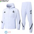 Giacca con Cappuccio e Zip Completa e Pantaloni Real Madrid 25-26 Bianco