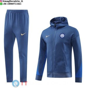 Giacca Felpa Cappuccio Set Completo Inter Milan 24-25 Blu Luce
