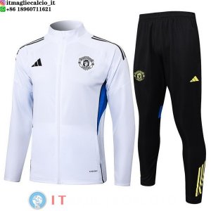 Giacca Set Completo Lunga Zip Manchester united 25-26 Bianco Blu Nero