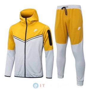 Giacca Felpa Cappuccio Set Completo Nike 22-23 Giallo Grigio