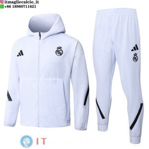 Giacca con Cappuccio e Zip Completa e Pantaloni Real Madrid 25-26 Bianco