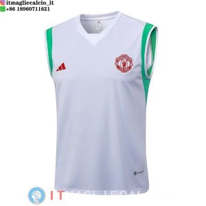 Senza Maniche Maglia Manchester United 2023/2024 Bianco Verde