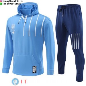 Giacca Felpa Cappuccio Set Completo Manchester City 22-23 Blu