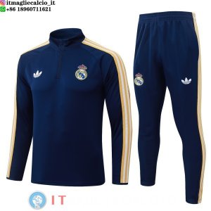 Tuta da Allenamento Bambino Real Madrid Mezza Cerniera 26-27 Blu Navy Giallo