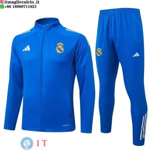 Giacca Lunga Zip Set Completo Real Madrid 25-26 Blu Bianco