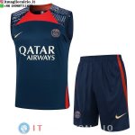 Senza Maniche Set Completo Maglia Paris Saint Germain 2023/2024 Blu Rosso Purpureo