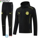 Giacca Felpa Cappuccio Set Completo Borussia Dortmund 24-25 Nero Giallo