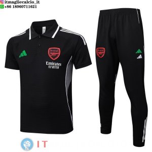 POLO Maglia Set Completo Arsenal 2025/2026 Nero Rosso Verde