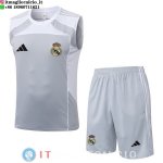 Senza Maniche Set Completo Maglia Real Madrid 2025/2026 Grigio BiancoBlu Senza Maniche Set Completo Maglia Real Madrid 2025/2026 Grigio BiancoBlu