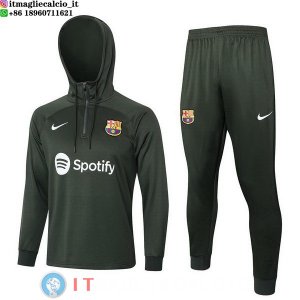 Giacca Felpa Cappuccio Set Completo Barcellona 23-24 Verde Navy