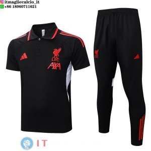 POLO Maglia Set Completo Liverpool 2025/2026 Nero Rosso