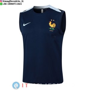 Senza Maniche Maglia Francia 2024 Blu Navy