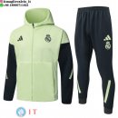 Giacca con Cappuccio e Zip Completa e Pantaloni Real Madrid 25-26 Verde Grigio