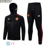 Giacca Felpa Cappuccio Set Completo Manchester United 22-23 Nero