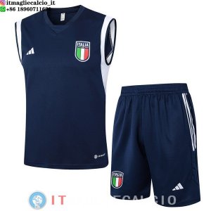 Senza Maniche Set Completo Maglia Italia 2024 Blu Navy