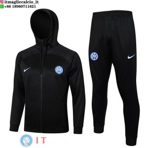 Giacca Felpa Cappuccio Set Completo Inter Milan 24-25 Nero