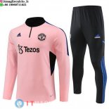 Felpa Da Allenamento Bambino Set Completo Manchester United 22-23 Rosa I Nero