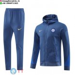 Giacca Felpa Cappuccio Set Completo Inter Milan 24-25 Blu Luce