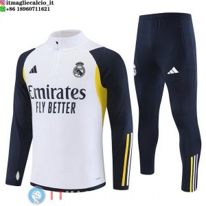 Felpa Da Allenamento Bambino Set Completo Real Madrid 23-24 Bianco Blu