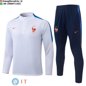 Tuta da Allenamento Bambino Francia Mezza Cerniera 2026 Bianco Blu Navy