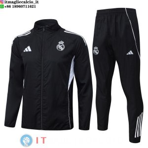 Giacca Full Zip e Pantaloni Allenamento Real Madrid 25-26 Nero Bianco