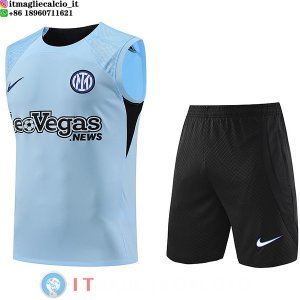 Senza Maniche Set Completo Maglia Inter Milan 2023/2024 Blu Nero